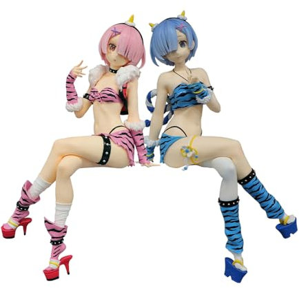 Anime Girl Rem und Ram Figur Badeanzug Girl Sitting Anime Figuren PVC Statue Rem und Ram Figurine Model Desktop Ornament