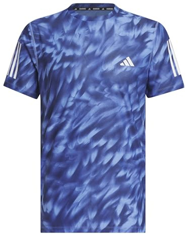 adidas Men's Own The Run All Over Printed T-Shirt, Blue Fusion/Dark Blue, Large