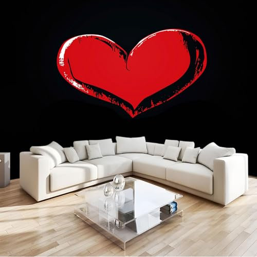 Fototapete 3D EFFEKT Rotes Herz 150 x 105 cm Schwarz - für Wohnzimmer Spielzimmer Flur Modern Vlies Tapete Vliestapete Wandtapete Motivtapeten UV-Beständig