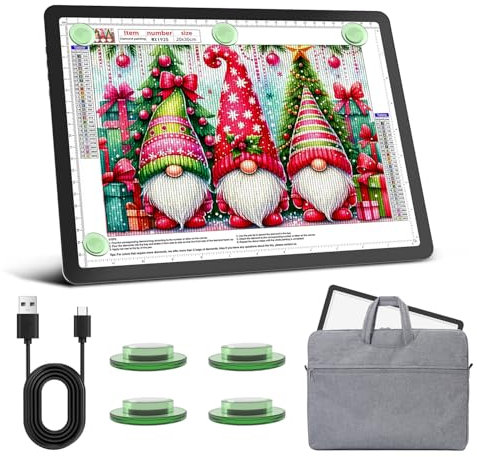 Leuchttisch A4 mit Tasche, 5600 Lux Sehr Hell LED Lightpad mit Seitliche Tasten, Magnetischer Clip, 6 Stufige Dimmung 3 Farbtemperatur Light Pad Lichtpad für Diamond Painting, Zeichnen Skizzieren