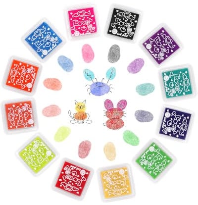 Stempelkissen Set, 12 Farben Stempelkissen Fingerabdrücke Set, Ungiftig Abwaschbar Stamp Pad Bunte Stempelkissen, Kinder Farbe Stempelkissen, für Papier Handwerk Stoff Malerei DIY Geburtstag Geschenk