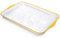 Vassoio da portata in plastica con bordo dorato, 35 x 24 cm, elegante vassoio rettangolare decorativo per dessert, gioielli trasparenti, profumi, tavolini da caffè per servire cibo, feste, bagno
