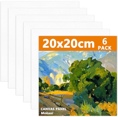 Mokani Lot de 6 panneaux de toile vierges pour peinture, 20 x 20 cm, toiles d'art en coton pour acrylique, peinture à l'huile, fournitures d'art idéales pour artistes professionnels, peintres amateurs