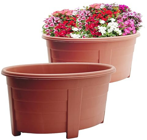 SIDSONS Large Plastic Oval Plant Pot Flower Pot Planter Garden Decoration Garden Planter (Pack Of 2) Indoor & Outdoor Flower Pots/Plant Pot DIY Drainage Holes. Terracotta - 55cm