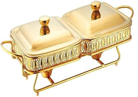 MPMPM Rectangular Porcelain Casserole Warming Trays for Food, Chafing Dish Buffet Set with Hanging Rack, Food Tray and Fuel Rack for Events, Parties, Catering(Gold)