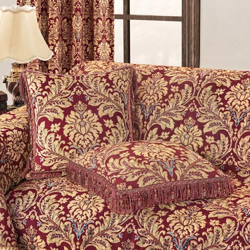 TOPLUXE Kissenbezug 45x45 cm Zierkissenbezug Jacquard-Kissenbezug mit Reißverschluss Dekokissenbezug Sofakissen Couchkissen für Sofa Schlafzimmer Wohnzimmer 1er (Rot & Gelb)