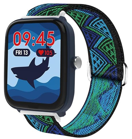 Blueshaweu 20mm Armband Kompatibel Für Ice-Watch ICE Smart Junior 2.0, Einstellbar Stoff Armbänder, Weich und Dehnbar Elastizität Ersatzband Für ICE Smart Junior 2.0, 3.0, 3.0 FM (BlauerTotem)
