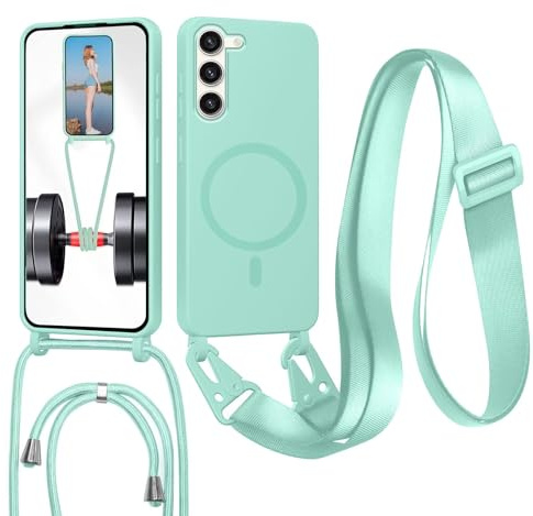 FERLAN Handykette mit Band für Samsung Galaxy S23 Plus Hülle, Lanyard (abnehmbar) Handyhülle Case mit justierbarer Schnur Abnehmbar Strap, Crossbody Schutzhülle zum Umhängen Kordel, Minzgrün