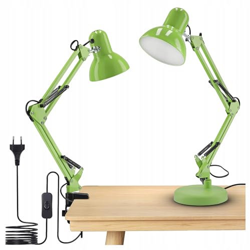 SMART LED Retro Arbeitsplatzlampe Leselampe Schreibtischlampe Tischlampe Arbeitsplatzleuchte Schreibtischleuchte Nachttischleuchte mit Gelenk-Arm aus Metall, E27, Grün (Grün)