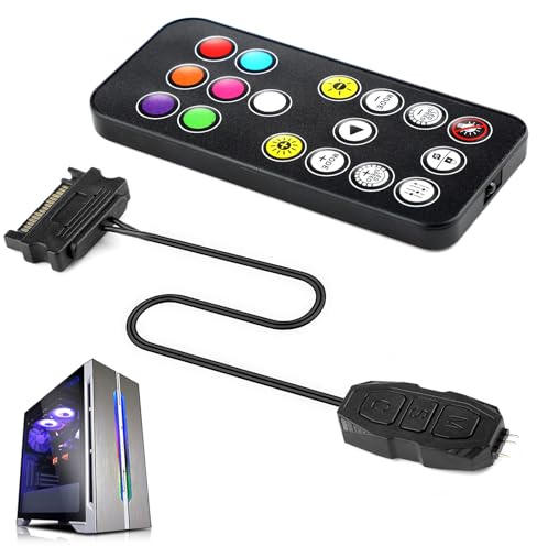 kclkda 5V 3Pin ARGB Controller Built in Light Mode, SATA 15-Pin to ARGB 3-Pin Power Supply LED Male Connector Splitter Cable with LED Male Connector Splitter for Motherboards PC Fans Hub Control DIY