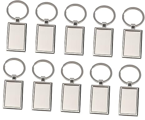 Alipis 10PCS Rectangular Keychain Blanks Metal Tags Lost Pendant for Car and Bag Key Identification Engravable License Plate Number Holder