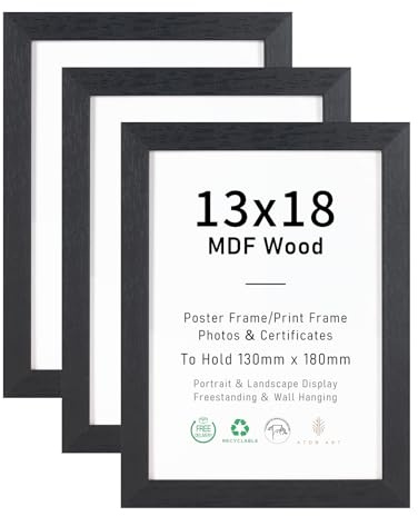 ATOBART Bilderrahmen Schwarz MDF Holz 13x18 cm, 3er Set | 5x7 zoll MDF Holz Fotorahmen mit Acrylglas zum Tischdisplay&Aufhängen,3er Set
