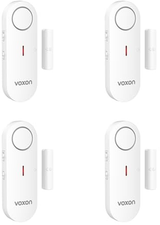 VOXON Sensores Puertas y Ventanas, Alarmas para Casa, Alarma Puerta y Timbre 2 en 1 con LED y Volumen de 3 Niveles, de Instalación Rápida, Sensor Puerta para Hogar, Oficina, Garaje, Tienda (4 PCS)