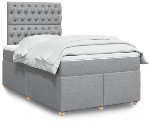QJBSAVVA Boxspringbett 120x200 cm mit Matratze und Auflage in Hellgrau komplettes Single-Bett für Jugendzimmer und Gästezimmer 140,5/150,5 cm Höhe modernes Design