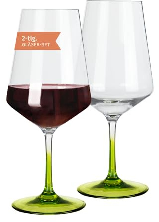 Moritz Milano Rotweinglas green line 2er Set 580 ml - Polycarbonat Weingläser bruchfest & kratzfest. Modernes Design für vielseitigen Einsatz Camping Picknick Festival und Zuhause