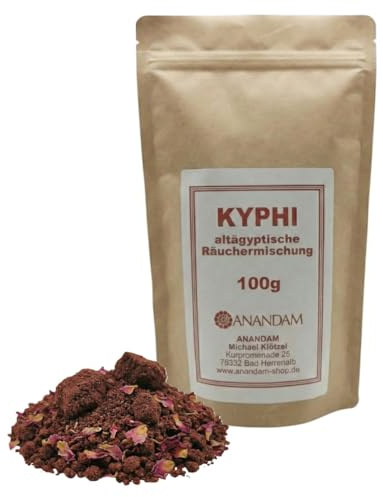 Kyphi Mélange d'encens égyptien antique préparé à la main, 100 g, parfum d'ambiance doux et raffiné, avec du miel et des pétales de rose