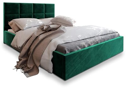 Masseno Polsterbett LIMENA 200x200 cm, Doppelbett, Bettkasten, Stauraum, Lattenrost Und Kopfteil - Grün, Kronos 19