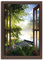 ARTLAND Wanddeko Leinwand Bilder Wandbild 70x100 cm Fensterblick Fenster Landschaft Wald Natur See Angelsteg Sonne Frühling T1DZ