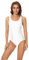 speerise Frauen Neon Plus Size Bauchweg Badeanzug Bodysuit, Einteiler ärmellos Trikot für Schwimmen Gymnastik Tanz Ballett, Weiss/opulenter Garten, XL
