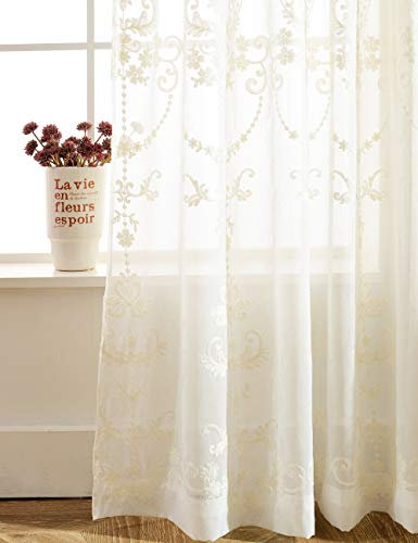 Lactraum Vorhänge Wohnzimmer Weiß Tranparent Bestickt Vintage Klassische Voile Dicht mit Universalband 200 x 245 cm