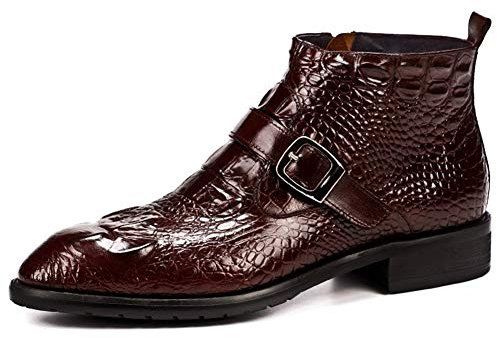 Rui Landed Stivaletto for Uomo High Top Boot Slip On Style Premium Cuoio Monk Strap Coccodrillo Texture Square Toe Middle Block Heel Discoteca (Color : Wine Red, Dimensione : 42 EU)