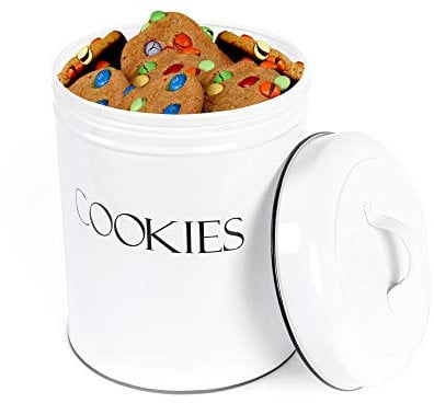 OUTSHINE White Vintage Cookie Jar | Cookie Jars with Lids Airtight for Kitchen Counter | Farmhouse Kitchen Decor Cute Cookie Jar | Powdercoated Steel Cookie Container | Best Cookie Tin for Gift Giving