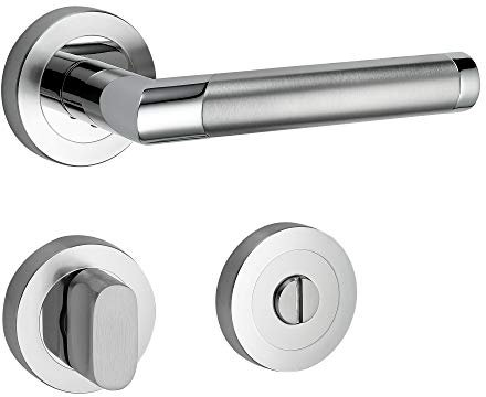 ck-türbeschläge Design Drückergarnitur Core 2 | Schnellmontage Schraubrosettenoptik | Festdrehbare Lagerung | Chrom/Edelstahl matt (WC/Bad)