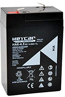 HEYCAR Bleiakku AGM für stationäre Anwendungen 6V / 4,5Ah Entladungskapazität 68 A 0,76 kg. 70 x 48 x 101 mm