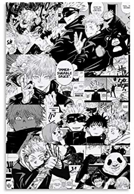 RUIQIU Jujutsu Kaisen Poster Pop Manga schwarz und weiß Leinwand Gemälde Poster Wandkunst zum Aufhängen Poster Schlafzimmer Zuhause Moderne Dekoration Geschenkidee 20 x 30 cm