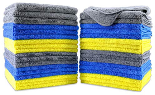 Polyte Premium Microfibre Cleaning Towel, 40x40 cm, 36 Pack, Blue,Gray,Yellow