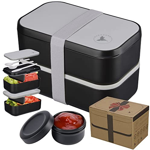 Nadozone Lunch Box XXL Grande Capacité Pour Adultes Bento 2000 ML Etanche Sans BPA Boite Repas Compartiment Double avec Couverts 2 Séparateurs