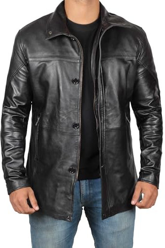 fjackets Lederjacke Herren - ¾ Länge echtes Lammfell braun & schwarz Ledermäntel für Herren, Bristol Herren-Lederjacke, Schwarz, X-Large