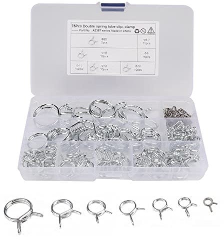 ZXShow 75 Pezzi Morsetto a Molla a Doppio Filo 7 Dimensioni 7-22mm Fascette Stringitubo a Molla in Acciaio inossidabile per Tubo del Carburante Fascette Stringitubo Doppie per Tubi Gas Acqua