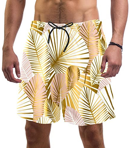 Eslifey Short de bain élastique à motif abstrait doré et rose pâle pour homme, multicolore, S