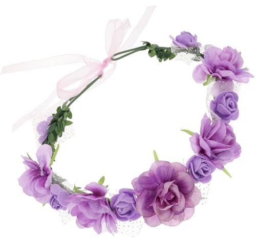 Lurrose Floral Wreath Headband Purple Flower Headband Purple Wedding Bridal Headpiece Floral Garland Headpiece for Wedding Party Women
