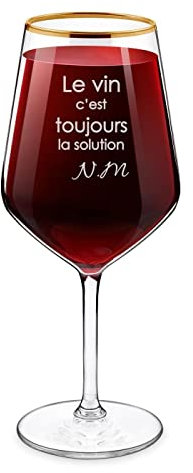 Maverton Verre à Vin avec bord doré pour l’homme - Verre de 530ml pour lui - Verre Personnalisé à Vin Rouge et Blanc - Pour amateur de vin - Verre à Pied pour anniversaire - Solution