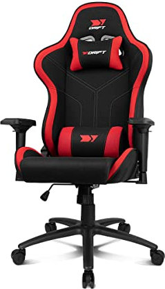 DRIFT GAMING DR110 - Silla Gaming Profesional, Tejido Fabric Alta transpirabilidad, reposabrazos 4D, Ruedas silenciosas, pistón Clase 4, inclinación, cojín Lumbar y Cervical, Color Negro/Rojo