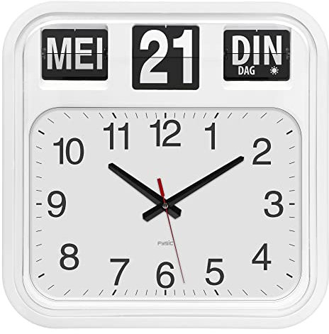 Fysic FK950 - Fysic FK850 - Große analoge Wanduhr - Demenz Uhr mit Tag, Monat und Zeit - Uhr für Dementierende 42x42cm - Schwarz…