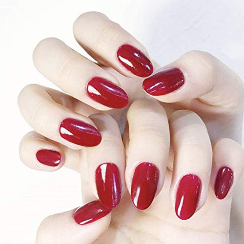 Allereya Coffin Short Press on Nails Glänzend Rot Künstliche Nägel French Clip on Nails Full Cover Acrylnägel Spitzen für Frauen und Mädchen 24 Stück (Rot)
