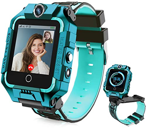 LiveGo 4G Kinder-Smartwatch mit GPS-Tracker und Anrufen, HD-Touchscreen, Kinder-Handyuhr, kombiniert SMS, Videoanruf, SOS, Schrittzähler, 4G, Smartwatch für Kinder, Jungen, Mädchen, 6–12 (t10 Cyan)