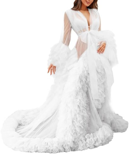 MAYILNSIN Damen Tüll Robe Umstandskleid Kimono Bademantel Perspektive Gown Foto für Babyparty