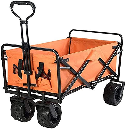 Zusammenklappbarer Campingwagen mit Futter, zusammenklappbarer All-Terrain-Hilfsdienst für Sand, robuster, zusammenklappbarer Outdoor-Gartenwagen, zusammenklappbarer Strand-Transportwagen (Gelb)