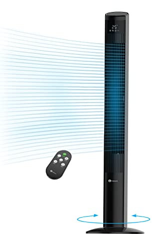 PureMate 47-Inch Tower Fan with Air Purifier, DC Motor Oscillating Electric Fan 28W,12 Speeds, LED Display, 4 Modes, 12H Timer, Quiet Standing Bladeless Fan for Large Bedroom, Home Office