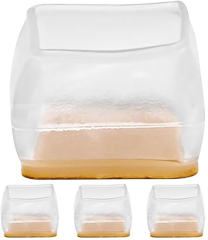 Rhinenet Stuhlbeinkappen, 5,1 cm, schützt Holzböden, nicht herunterfallende Möbelgleiter mit eingewickeltem Filz, langlebig, dehnbar, schützt Böden, kratzfest, geräuscharm (rechteckig, transparent)