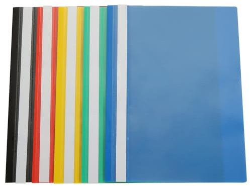 VIDETOL A4-Präsentationsmappen, A4 Kunststoff-Projektmappen, Dokumentenmappen, A4-Kunststoffhüllen, transparenter Einband, Farbe mit zwei Löchern, für Büro und Schule, 5 Farben, 60 Stück