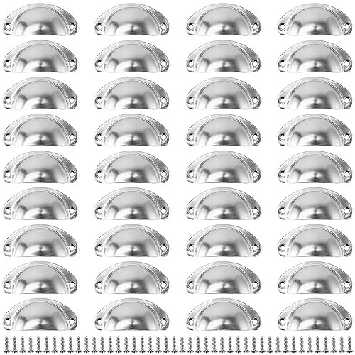 FUNSUEI 36 PCS Silver Shell Cup Drawer Handles, Metal Silver Shell Handles, Cup Pull Handles with Screws, Half Moon Cupboard Handle for Cabinet, Dresser, Wardrobe
