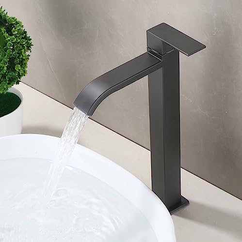 Robinet Vasque à Poser Robinet eau Froide Cascade À Levier Unique Robinet Lavabo Haut En Acier Inoxydable,gris