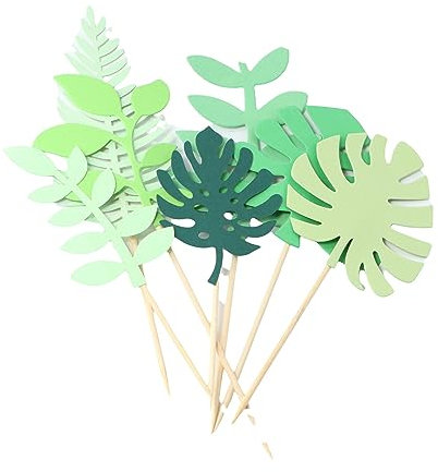 Leadigol 14pcs Leaves Cake Topper, Tropical Palm Leaves Cake Toppers Green Leaf Forest Cupcake Decorations,for Birthday Party Cake Decorations Supplies