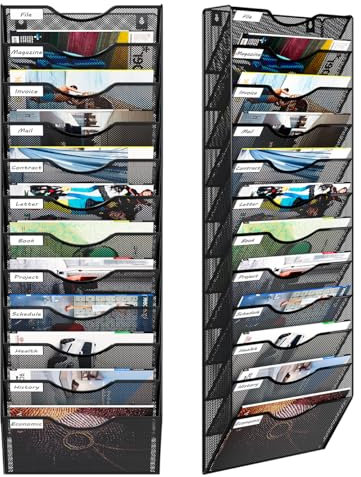 PAG-Mass 12 Fächern Hohe Kapazität Document Wand Organizer Hängend.Hohe Qualität Metall Zeitschriftenhalter Wand für Büro/Studium/Zuhause,Schwarz