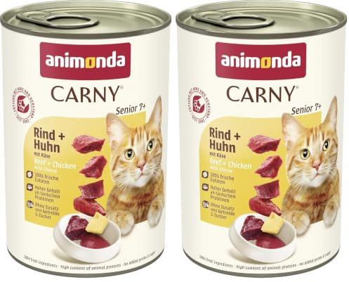 animonda Katzenfutter Carny Senior, Nassfutter für Katzen ab 7 Jahren, Rind + Huhn mit Käse, 6 x 400 g (Packung mit 2)